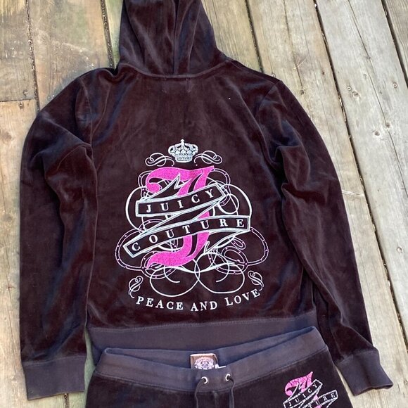 Vintage Y2K Juicy Couture Velour Tracksuit Black Bedazzled - Picture 3 of 12